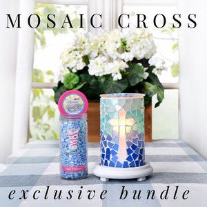 Mosaic Cross Simmering Light with Antique White Base Bundle - Pink Zebra